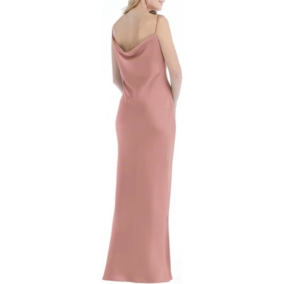 Social Bridesmaids Asymmetric One Shoulder Satin Column Dress Pink Desert Rose - Picture 2 of 10